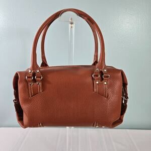 St Johns Bay Faux Leather Double Strap Burnt Orange Rust Satchel Purse Bag